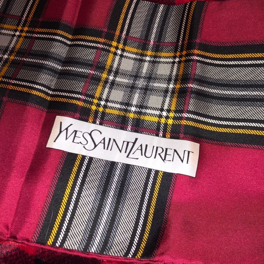 YSL scarf #2 🧣 checkered authentic silk 💯 - Picture 1 of 8